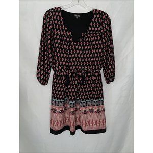 Lily Rose Dress Black With Burgandy Geometrical Design 3/4 Length Sleeve Size S